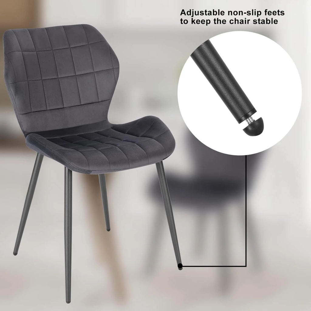 6x Sedie Ergonomica da Pranzo, Sedia Nordica, Sedia da cucina in velluto, Seduta Imbottita, per Camera da Letto, Salotto, Grigio Scuro, Gambe in Metallo, BH356dgr-6