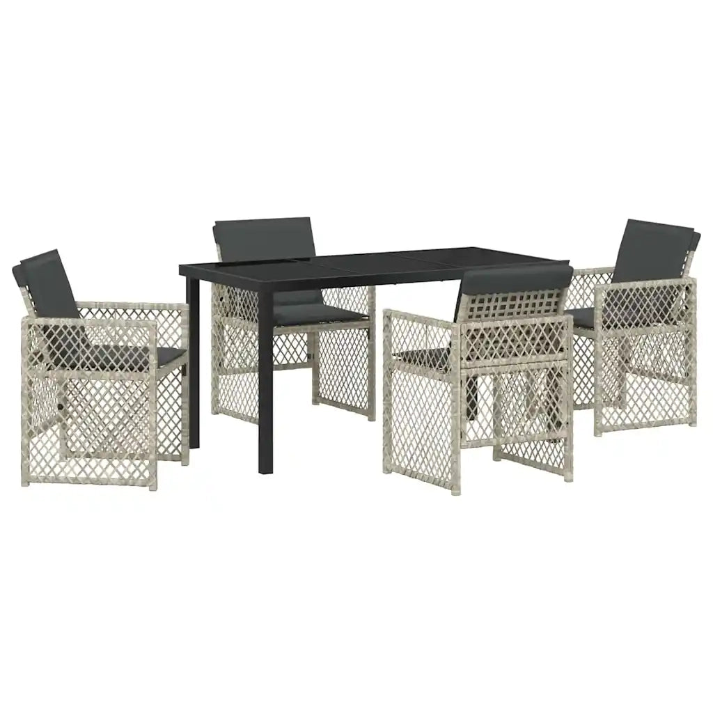 Set da Pranzo per Giardino 5 pz | Set Salotto da Giardino Grigio chiaro polyrattan