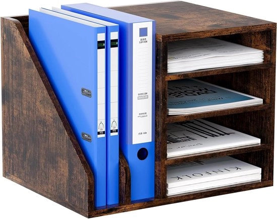 Organizzatore per ufficio in legno su A4 con 4 ante - Archivio per documenti e riviste - Mobile per ufficio in legno scuro con design elegante