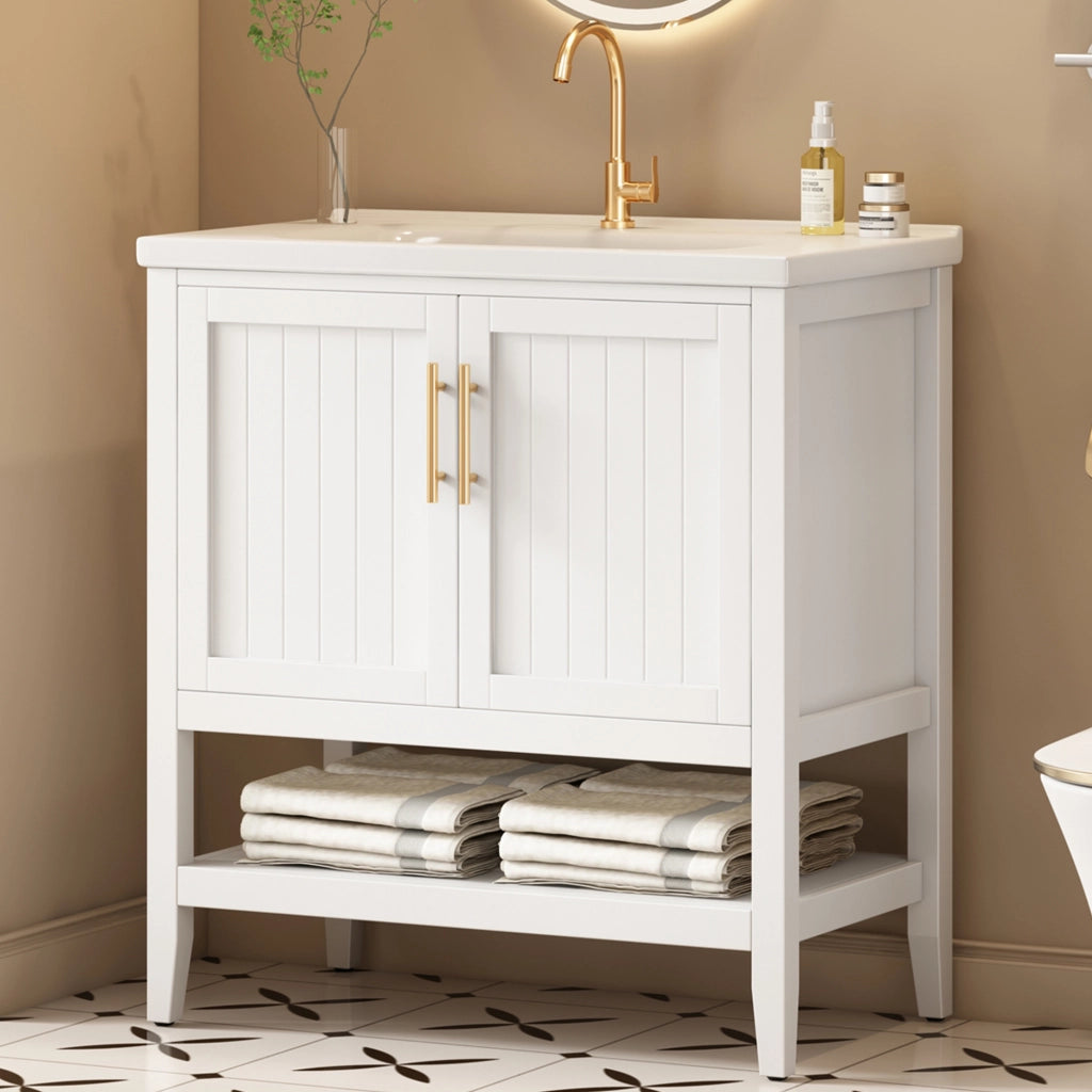 Mobile sottolavabo con lavabo in ceramica - per bagno - in MDF - 80 x 47 x 89 cm - bianco