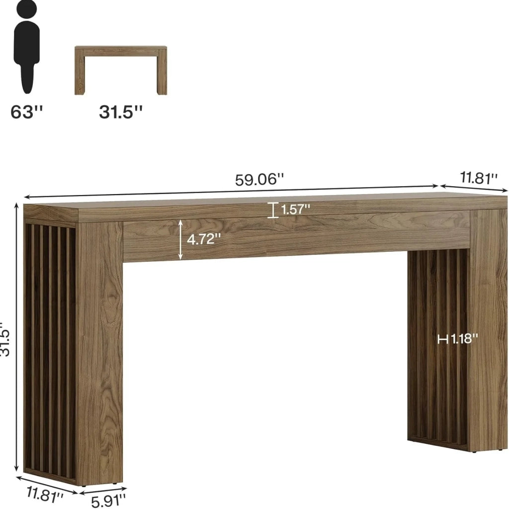 Tavolo consolle in MDF marrone stile rustico; lunghezza 150 cm