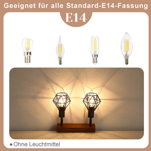 ZMH Faretto da soffitto neri 2 luci legno E14 vintage per soggiorno