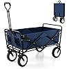Carrello da Spiaggia Pieghevole 82L/100KG, Carrelli da Campeggio con Maniglia Regolabile e Ruote Piroettanti a 360Â°, Carrello a Mano giardino per Tutti i Terreni, 2 Tasche a Rete (Blu navy)
