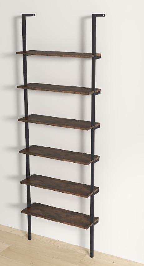 Scaffale a Scala 6 Ripiani, Mensola da Parete Industriale con Struttura Metallica, Scaffale di Esposizione Multiuso per Ufficio Soggiorno Cucina, 60x20x183 cm (Marrone)
