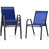 Set di 2/4 Sedie da Giardino, Poltrone in Tessuto Textilene per Esterno, Sedie Impilabili con Gambe in Metallo, Portata 150 kg, 56 x 70 x 84 cm (Blu,4)