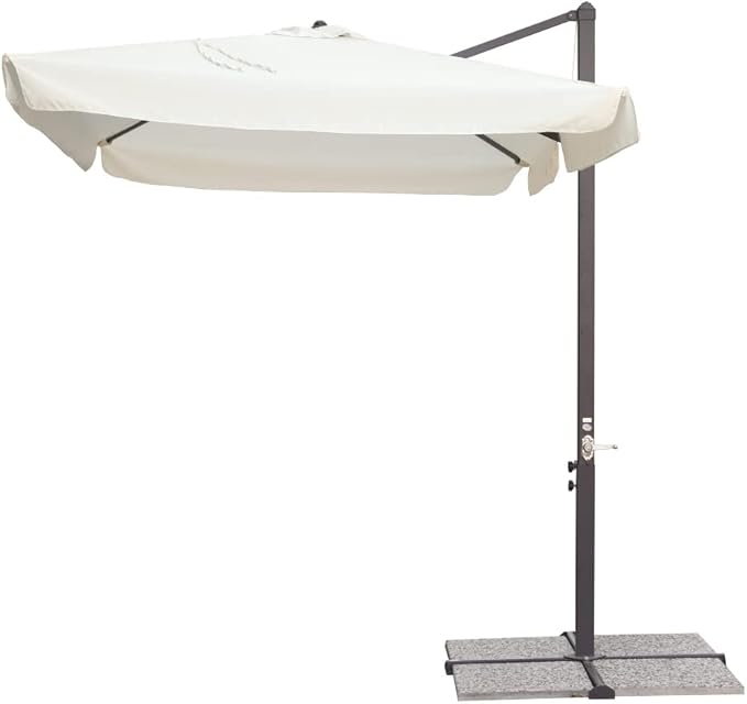 Ombrellone rettangolare da giardino 3x2 mt con palo laterale e telo ecrù, apertura a manovella Tomaino 5015 