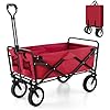 Carrello da Spiaggia Pieghevole 82L/100KG, Carrelli da Campeggio con Maniglia Regolabile e Ruote Piroettanti a 360Â°, Carrello a Mano giardino per Tutti i Terreni, 2 Tasche a Rete (Rosso)