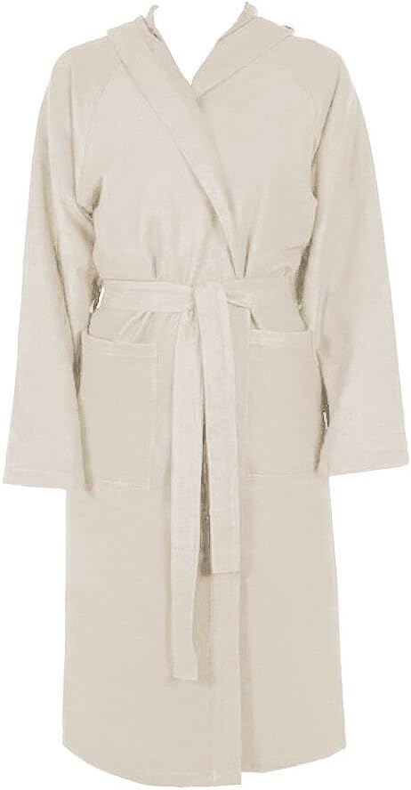 Accappatoio Microfibra Taglia XXL Moderno Morbido Uomo Donna Cintura Tasche Cappuccio Beige