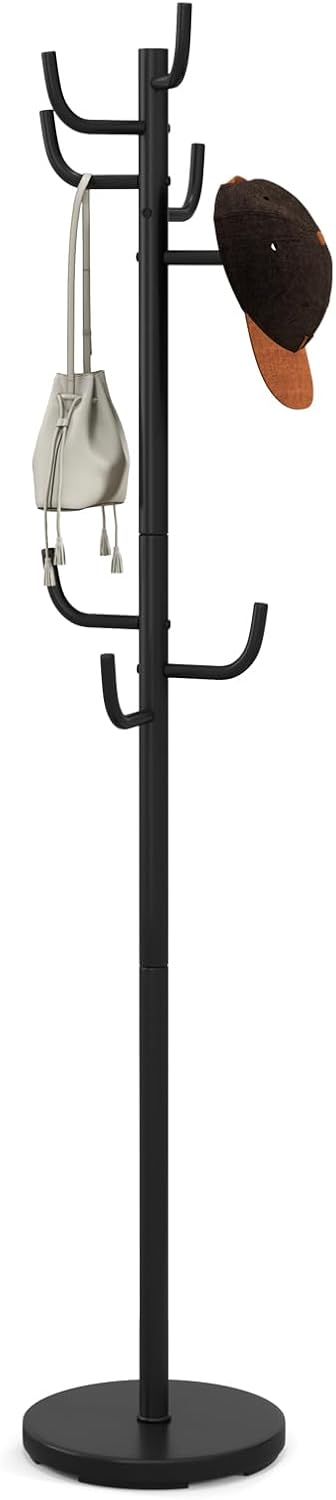 Attaccapanni in Metallo, Attaccapanni da Terra con 8 Ganci Robusti e Base Resistente, per Vestiti Borse Cappelli, 33,5 x 175 cm