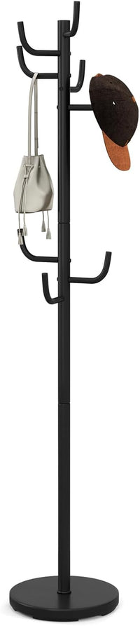 Attaccapanni in Metallo, Attaccapanni da Terra con 8 Ganci Robusti e Base Resistente, per Vestiti Borse Cappelli, 33,5 x 175 cm
