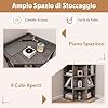 Mobile ad Angolo a 3 Livelli in Legno, Libreria Angolare Aperta con Stazione di Ricarica 9 Cubi 2 Porte USB e 4 Prese, Adatto per Spazi Ridotti, 51x71,5x86 cm (Marrone)