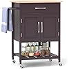 Carrello da Cucina con Cassetto, Isola da Cucina con 2 Ante Vassoio Inferiore e Porta Asciugamani, Carrello con Ruote per Sala da Pranzo Soggiorno Bar, 73x48x90 cm (Marrone)