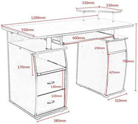 Scrivania Salvaspazio, Scrivania con Cassetti, Vassoio per Tasteriera, Ripiani e Porta Stampante, Scrivania Porta PC per Ufficio e Studio, 120 x 55 x 76 cm, Portata 60 kg (Nero)