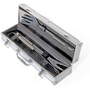 SET UTENSILI PER BARBECUE 3PZ ACCIAIO INOX PALETTA FORCHETTA PINZA + VALIGETTA VERDELOOK 765/15