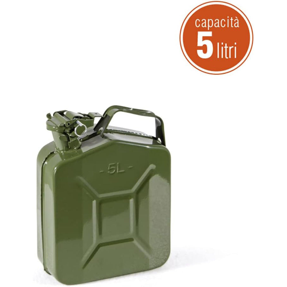TANICA CARBURANTE IN METALLO ACCIAIO LAMINATO 5LT VERDE OMOLOGATA VERDELOOK 212/2