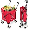 Carrello Spesa Pieghevole con Ruote, Carrello Portaspesa con Fodera in Tessuto Oxford Rimovibile e Impermeabile, 90L, Capacità di peso 55 kg (Rosso)