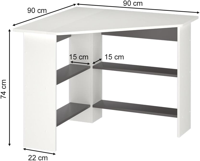 Scrivania angolare Arion, Bianco, 90 x 90 cm, per un utilizzo efficiente dello spazio con vani aperti