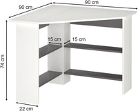 Scrivania angolare Arion, Bianco, 90 x 90 cm, per un utilizzo efficiente dello spazio con vani aperti