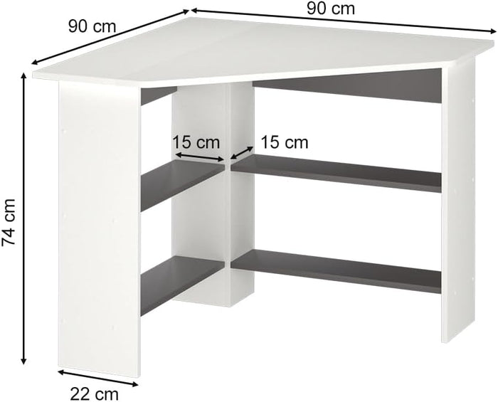 Scrivania angolare Arion, Bianco, 90 x 90 cm, per un utilizzo efficiente dello spazio con vani aperti
