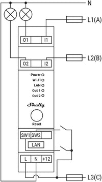SHELLY PRO 2 rel√® montabile su guida DIN, 2 canali, Wi-Fi, LAN e Bluetooth, Automatizzazione tapparelle, Interruttori
