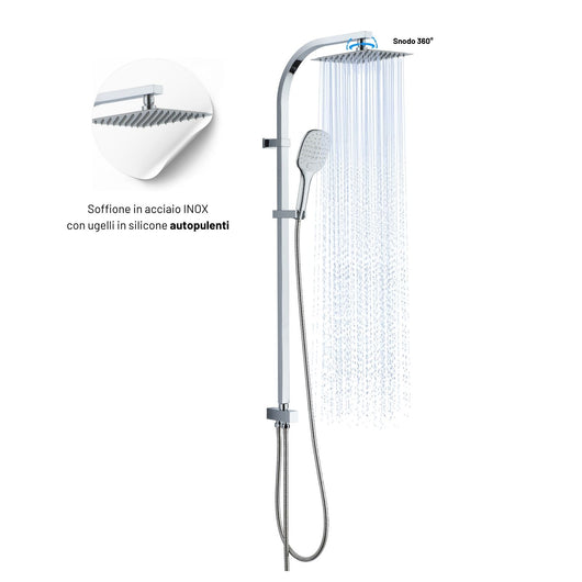 Colonna doccia attrezzata sky acciaio inox cromato soffione quadro doccetta *** confezione 1