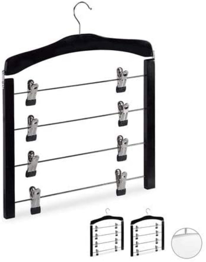 Set di 3 grucce multiple in legno per abiti pantaloni salvaspazio clip a gancio 360 nero 13_0000734_2