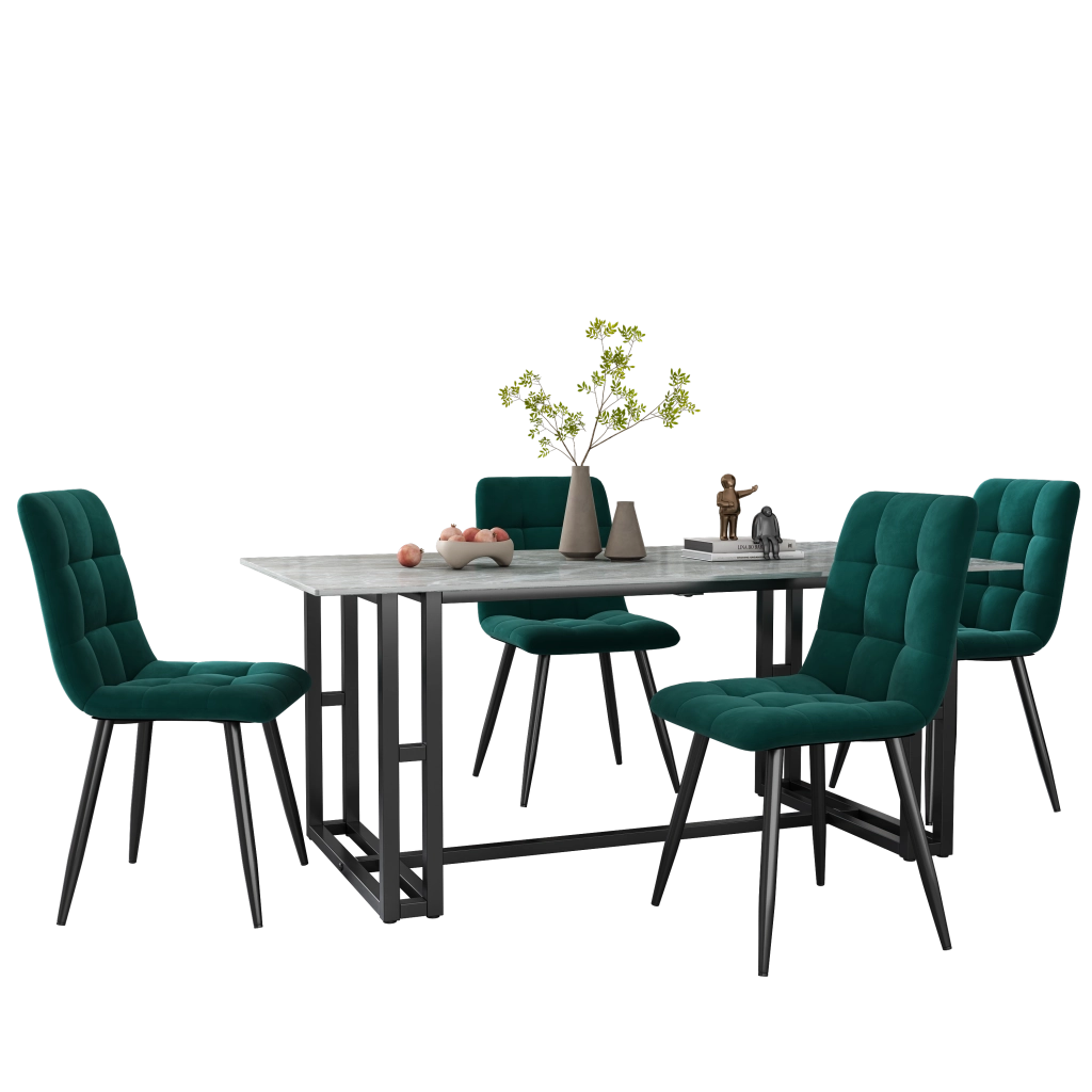 Sedia da sala da pranzo set da 4 in velluto con imbottitura ergonomica e gambe in metallo verde 44 × 41 × 86 cm