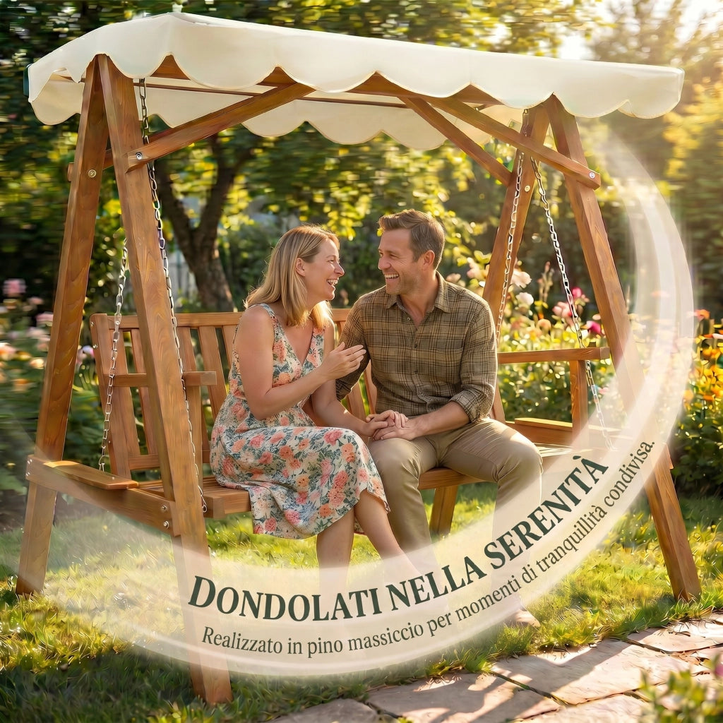 Dondolo da Giardino ¨C zephmum ¨C Legno Massello di Pino Grigio 162x130x185cm