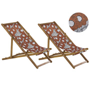 Set di 2 sedie a sdraio da giardino con struttura in legno di acacia chiaro motivo papaveri in tessuto amaca sedile reclinabile