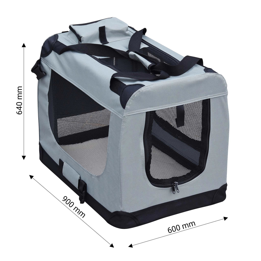 Fudajo Trasportino pieghevole grigio per animali domestici Tagl. XXL (90x60x64cm) maniglia/copertina