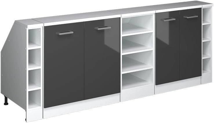Set di mobili sottotetto Rion, Antracite lucido, 210 cm Set di 5 carcasse armadio profondità 60 cm, adatto per il salvaspazio sotto tetti spioventi
