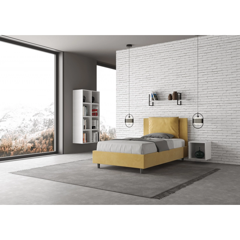 Letto imbottito 1 piazza e mezza 120x200 cm Antea - Con rete,Microfibra,Ocra