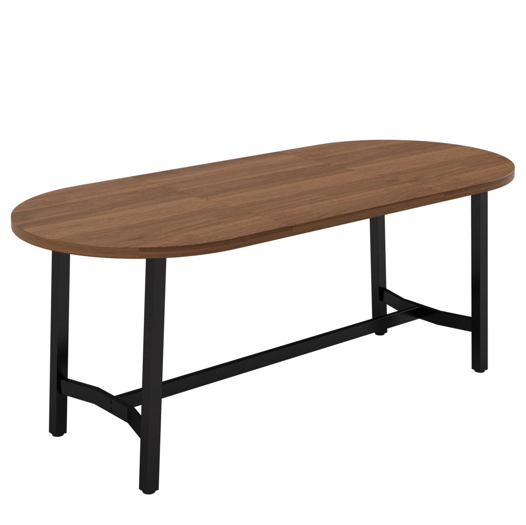 Tavolo da pranzo 180x80 cm con angoli arrotondati; in MDF e ferro; colore noce