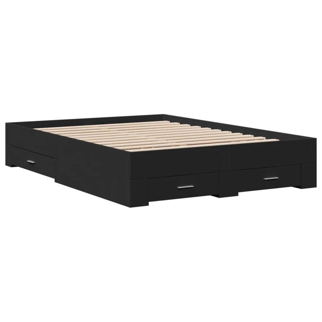 Letto matrimoniale | Letto per adulti | Giroletto con Cassetti Nero 135x190 cm in Legno Multistrato