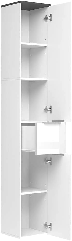 Mobile bagno alto Otis, Bianco lucido, 30 x 190 cm, per la conservazione in bagno abbinabile alla serie Otis