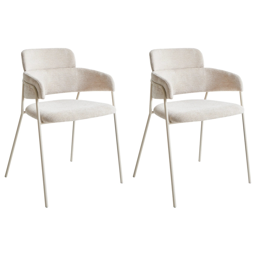 Set di 2 sedie da pranzo imbottite beige chiaro con braccioli Base in metallo Design moderno