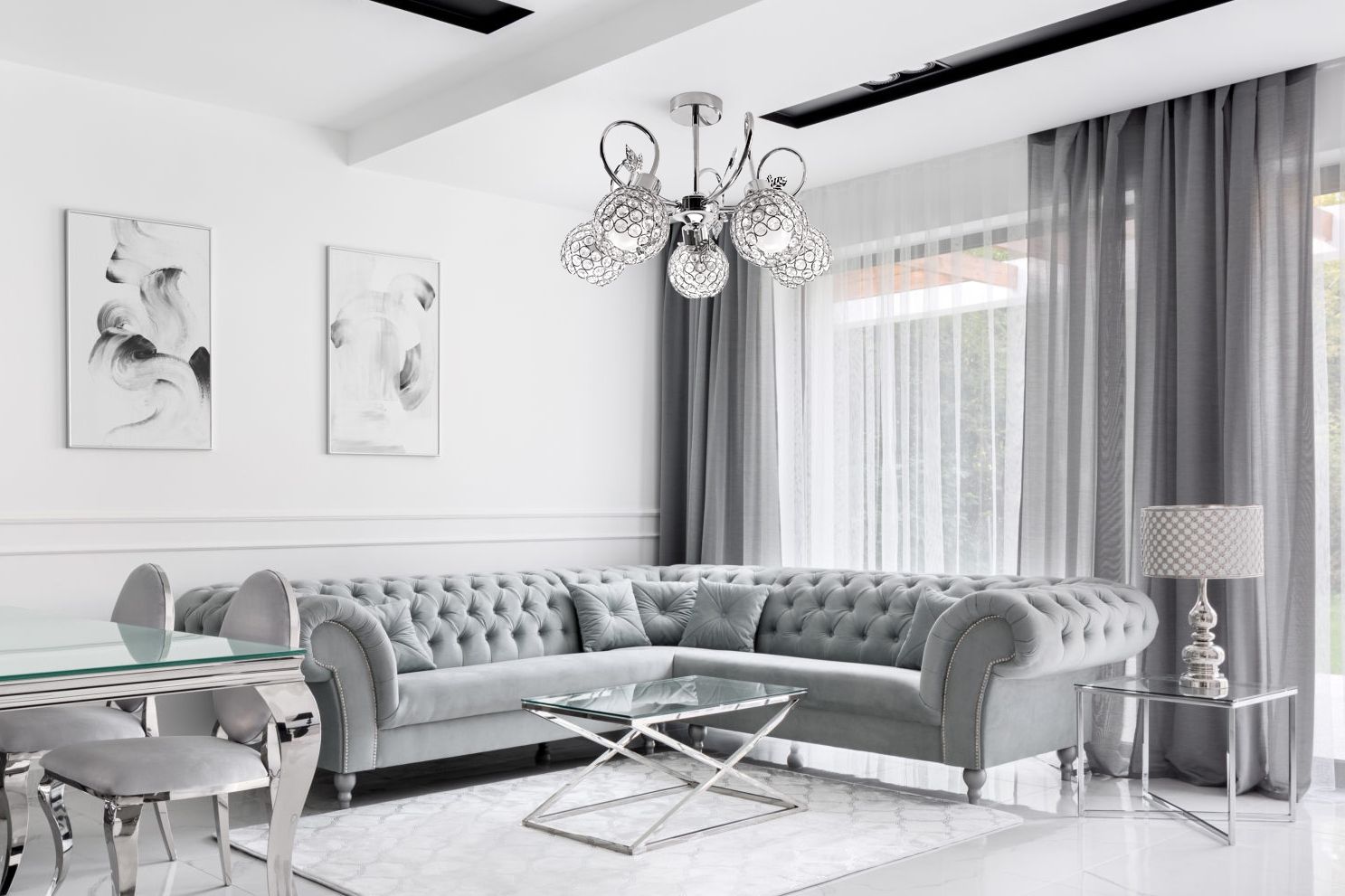 Lampadario In Cristallo Con Foglie In Metallo APP636-5C