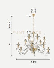 LAMPADARIO 1306 12 LUCI BIANCO E CROMO ATTACCO E14 D.100CM