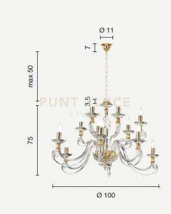 LAMPADARIO 1306 12 LUCI BIANCO E CROMO ATTACCO E14 D.100CM