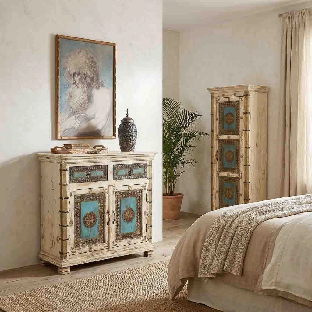Credenza artigianale in legno bianco, 90x40x90h cm