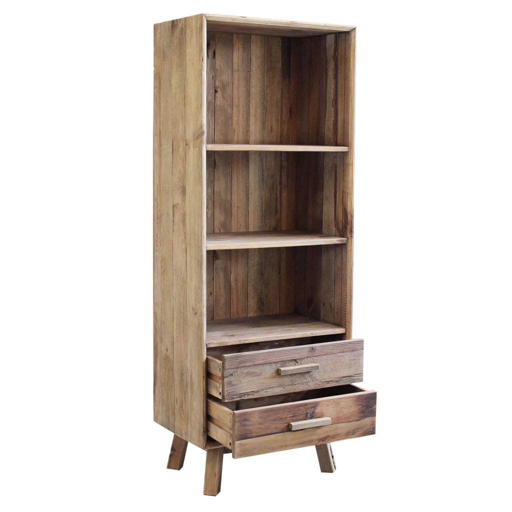 Libreria con 2 cassetti e 3 ripiani in Pino riciclato cm 60x40x160 - PINE