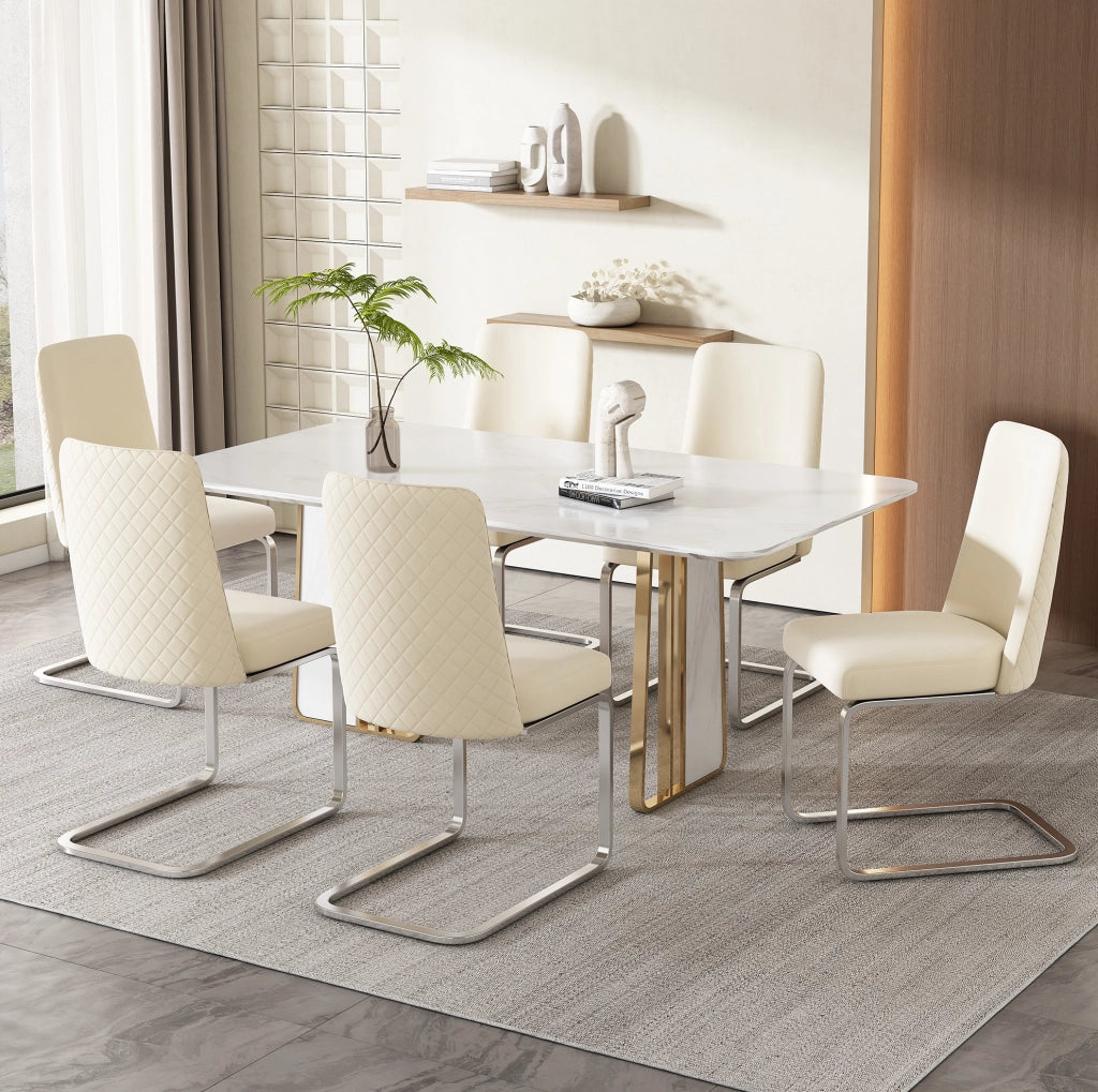 Set di 2 sedie da pranzo 63.5x63.5x47.63 cm con schienale a rombi in velluto beige