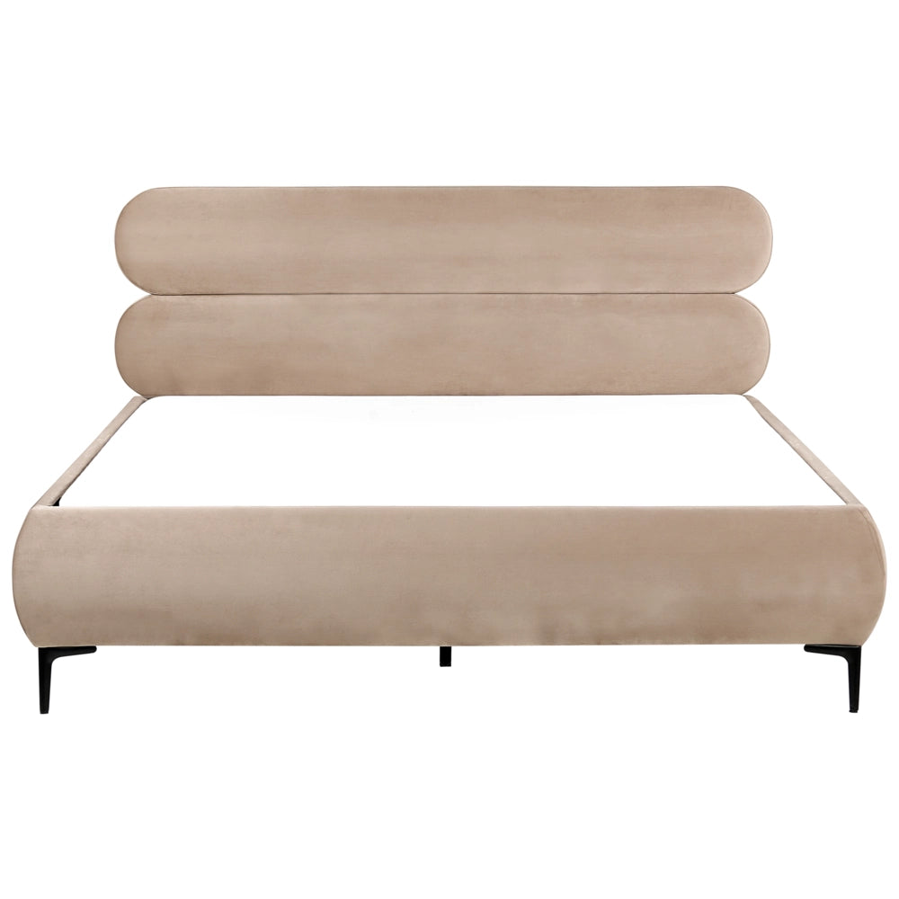Letto con rete in velluto tortora 180 x 200 cm testata gambe in metallo nero camera da letto classica minimalista
