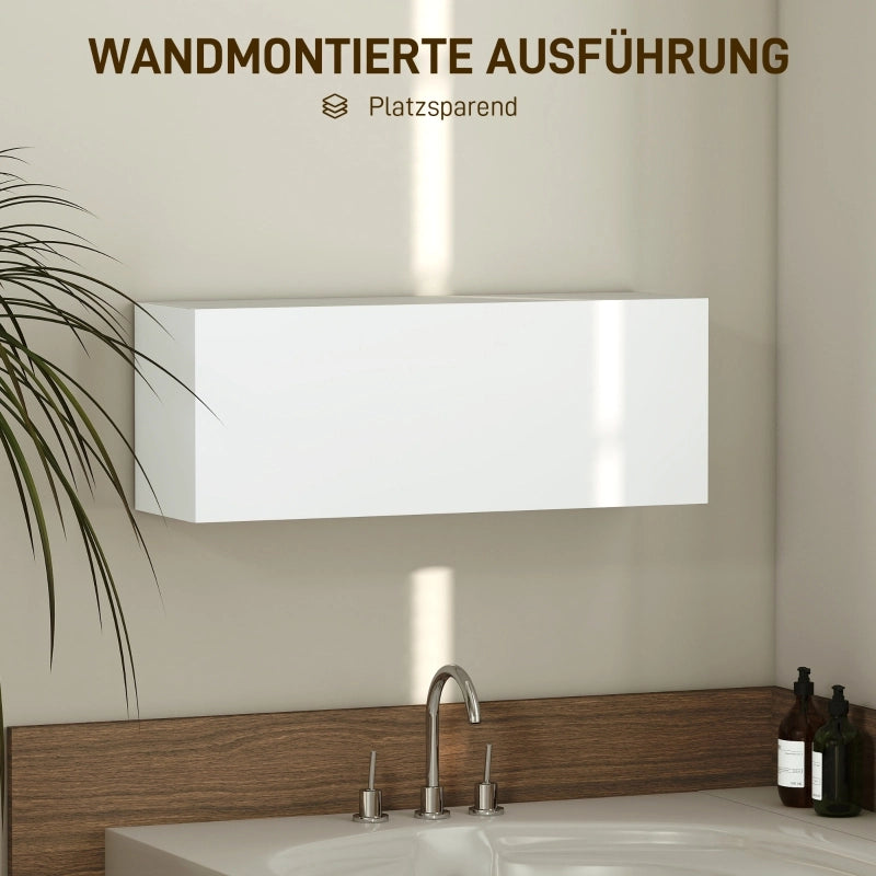 Mobiletto da bagno, pensile con anta a ribalta, molla a gas, ripiano, 80 x 25 x 30 cm, bianco