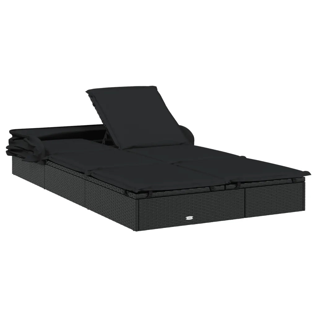 Sdraio da giardino | Lettino Doppio Tetto Pieghevole Nero 213x118x97 cm Polyrattan