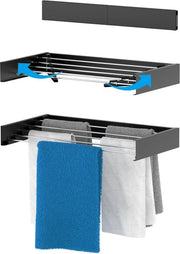Droogrek perpendicolare da appendere, estensione 80 cm, di asciugatrice a parete in formato compatto, asciugacapelli per interni ed esterni, estensione retrattile e ideale per bagno o balcone, nero