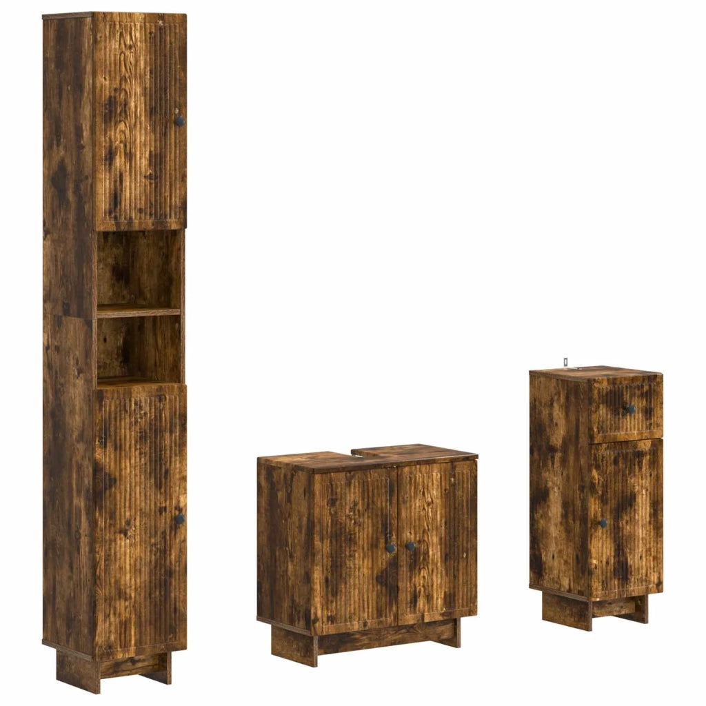 Set di armadietti da bagno in 3 pezzi EDE Rovere Fumo 3417824