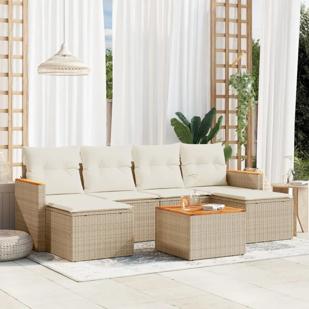 Set Divani da Giardino 7 pz con Cuscini Beige in Polyrattancod mxl 113079