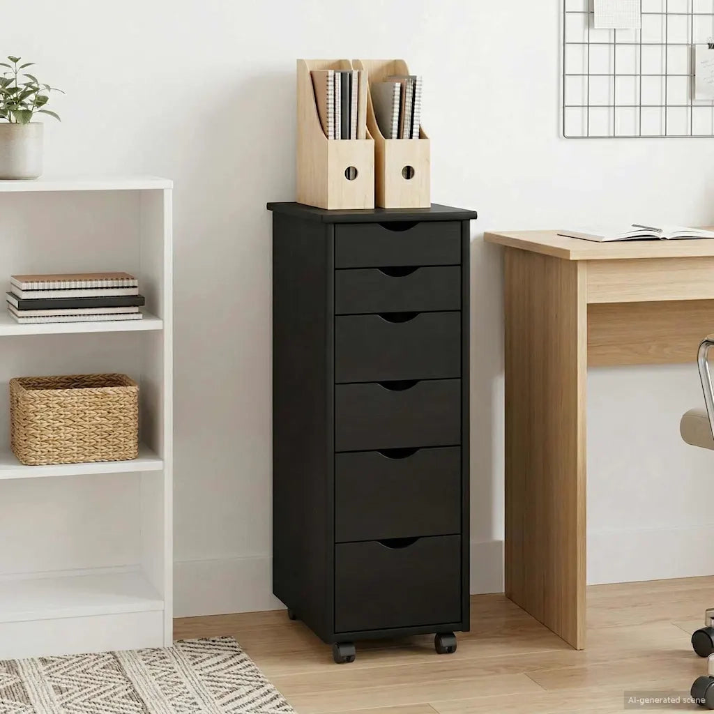 Mobile con Ruote Nero 34 x 39 x 93,5 cm Legno di Pino Massello 42028367