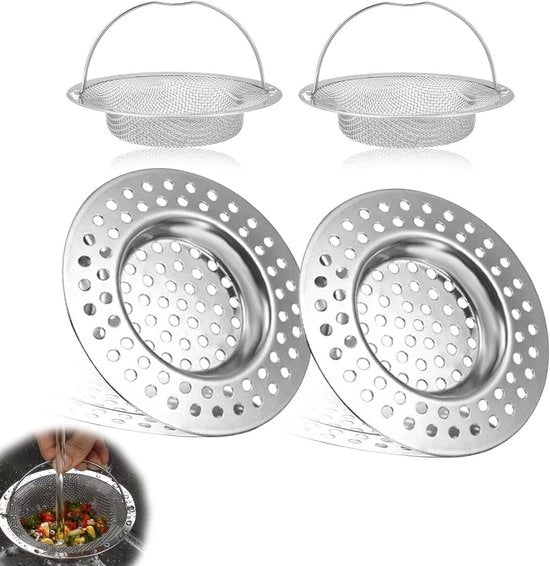 Pompa di scarico 4 pezzi in acciaio inossidabile per doccia, lavabo e lavabo con maniglia - pompa di scarico per cucina zeef di protezione contro ostruzioni